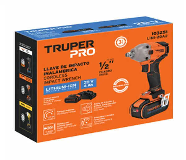 Llave De Impacto 1/2", 20v, 184 Lb/Ft, 1 Batería 4ah, 250nm