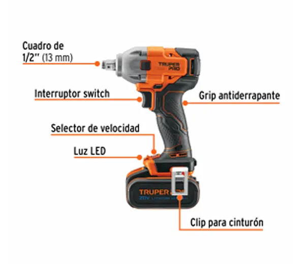 Llave De Impacto 1/2", 20v, 184 Lb/Ft, 1 Batería 4ah, 250nm