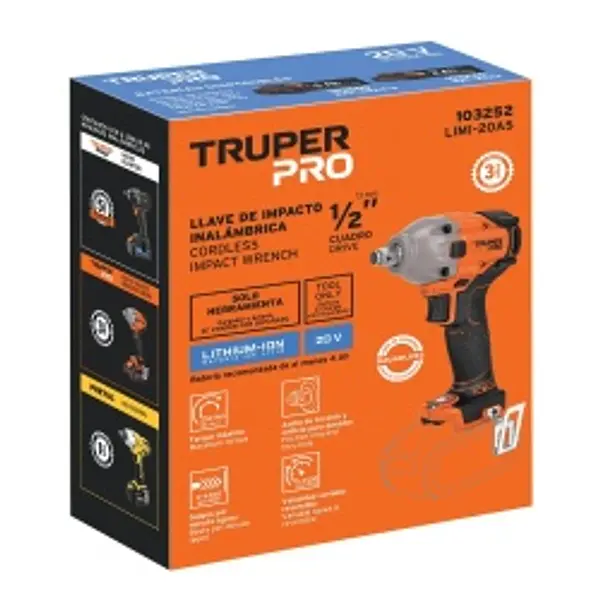 Llave De Impacto 1/2", 20v, 184 Lb/Ft, Sin Accesorios, Pro