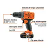 Taladro/Destornillador 1/2", 20v, 1 Batería 2ah, Truper Pro