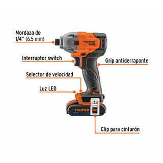 Destornillador De Impacto 1/4", 20v, 1 Batería 2ah, Pro