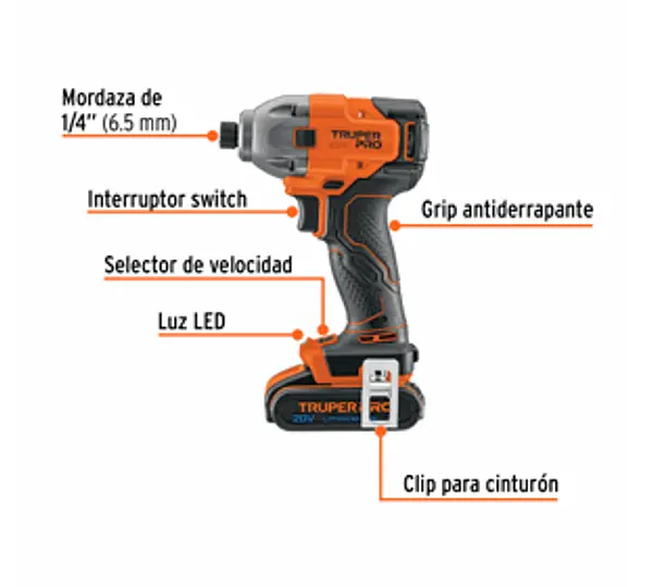 Destornillador De Impacto 1/4", 20v, 1 Batería 2ah, Pro